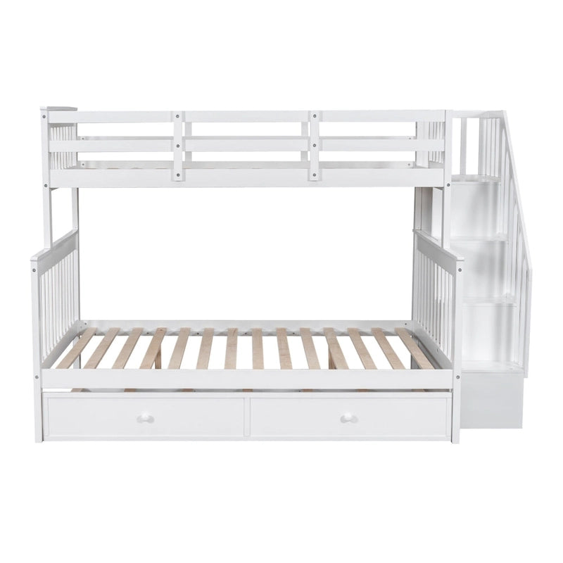 Lit superposé avec lit gigogne simple, rangement et barrière de sécurité pour chambre, dortoir, pour adultes, blanc