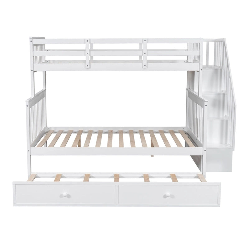 Lit superposé avec lit gigogne simple, rangement et barrière de sécurité pour chambre, dortoir, pour adultes, blanc