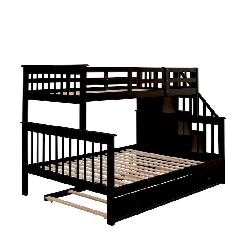 Lit superposé avec lit gigogne simple, rangement et barrière de sécurité pour chambre, dortoir, pour adultes, blanc