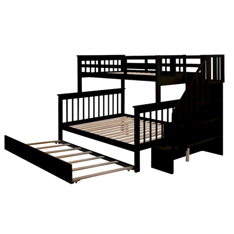 Lit superposé avec lit gigogne simple, rangement et barrière de sécurité pour chambre, dortoir, pour adultes, blanc