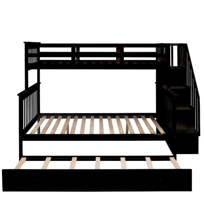 Lit superposé avec lit gigogne simple, rangement et barrière de sécurité pour chambre, dortoir, pour adultes, blanc