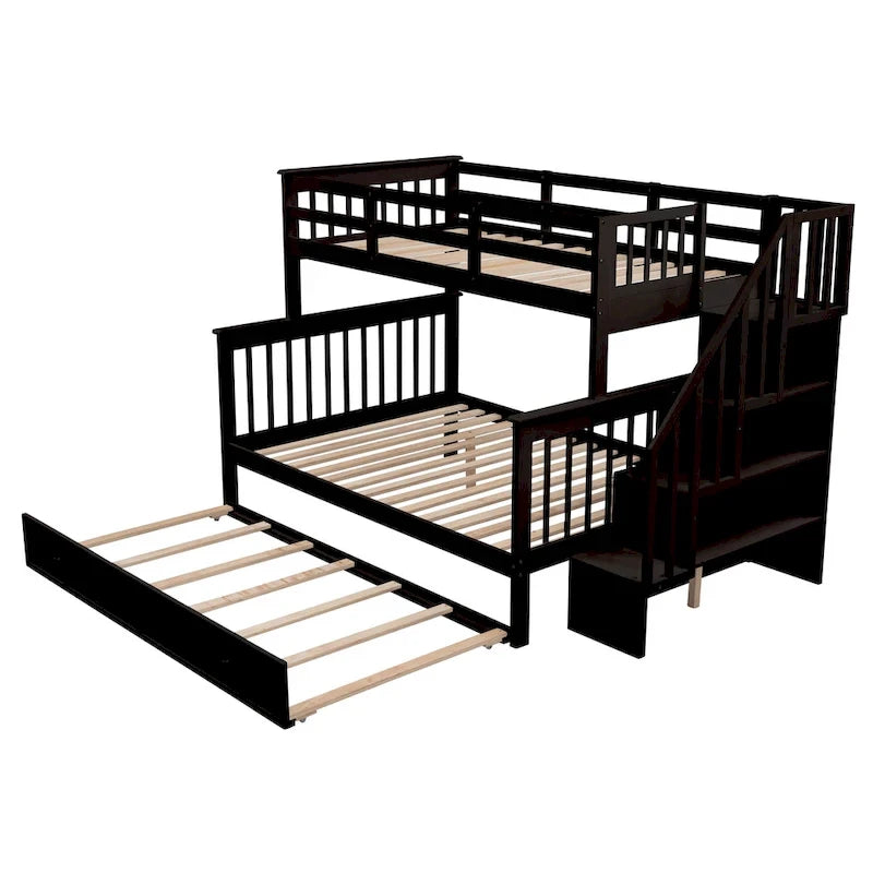 Lit superposé avec lit gigogne simple, rangement et barrière de sécurité pour chambre, dortoir, pour adultes, blanc
