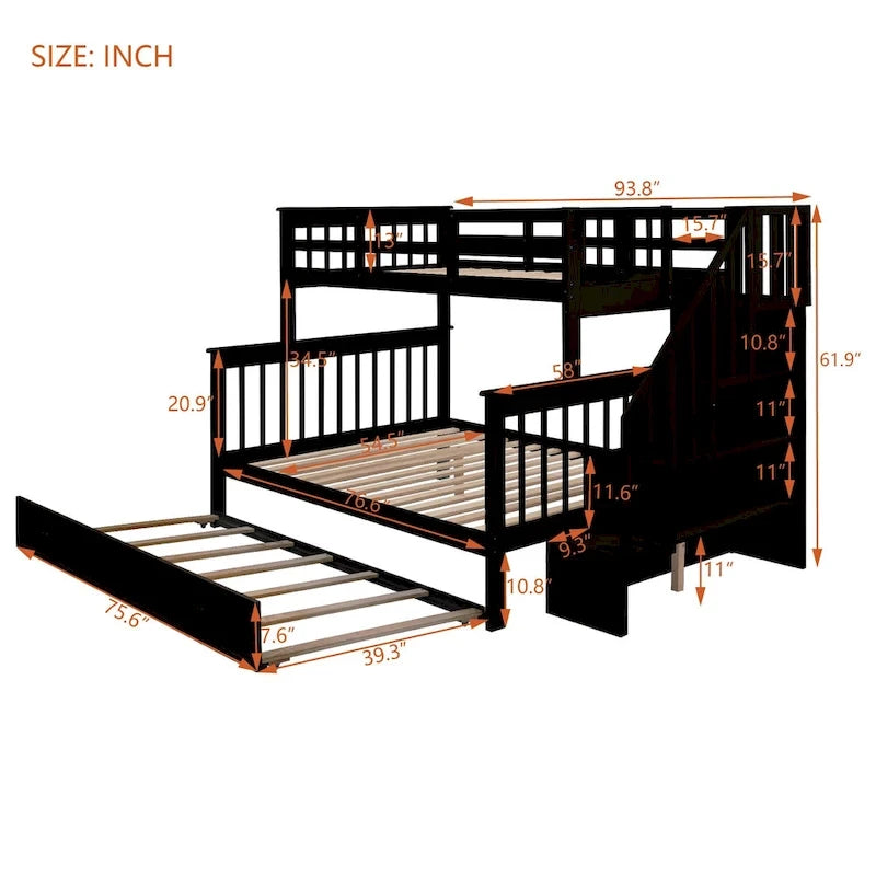 Lit superposé avec lit gigogne simple, rangement et barrière de sécurité pour chambre, dortoir, pour adultes, blanc