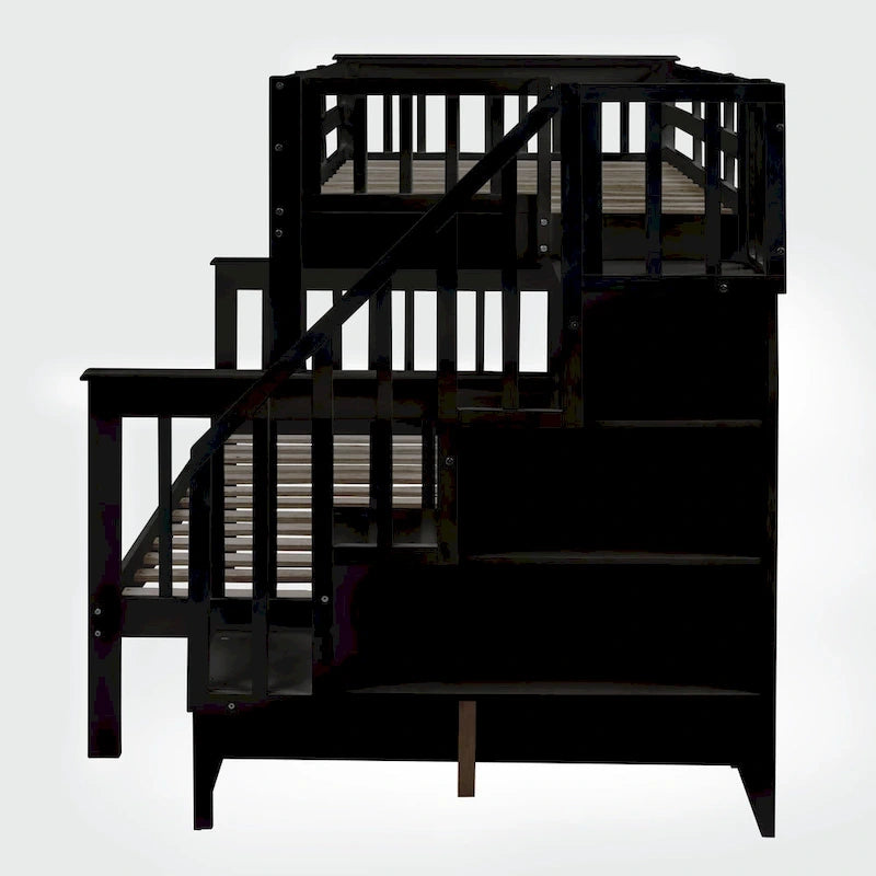 Lit superposé avec lit gigogne simple, rangement et barrière de sécurité pour chambre, dortoir, pour adultes, blanc