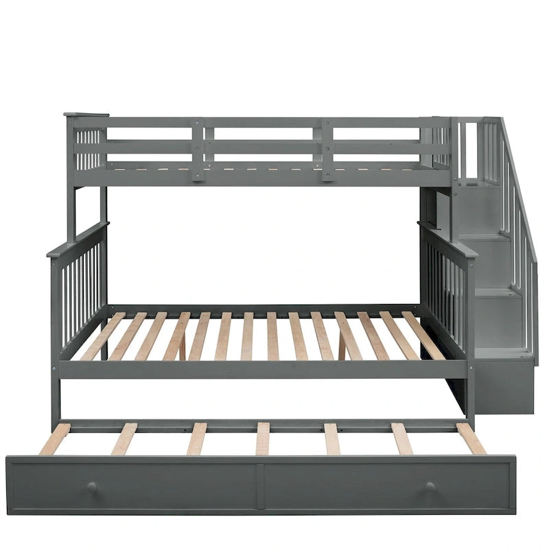 Lit superposé avec lit gigogne simple, rangement et barrière de sécurité pour chambre, dortoir, pour adultes, blanc