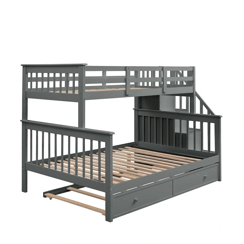 Lit superposé avec lit gigogne simple, rangement et barrière de sécurité pour chambre, dortoir, pour adultes, blanc