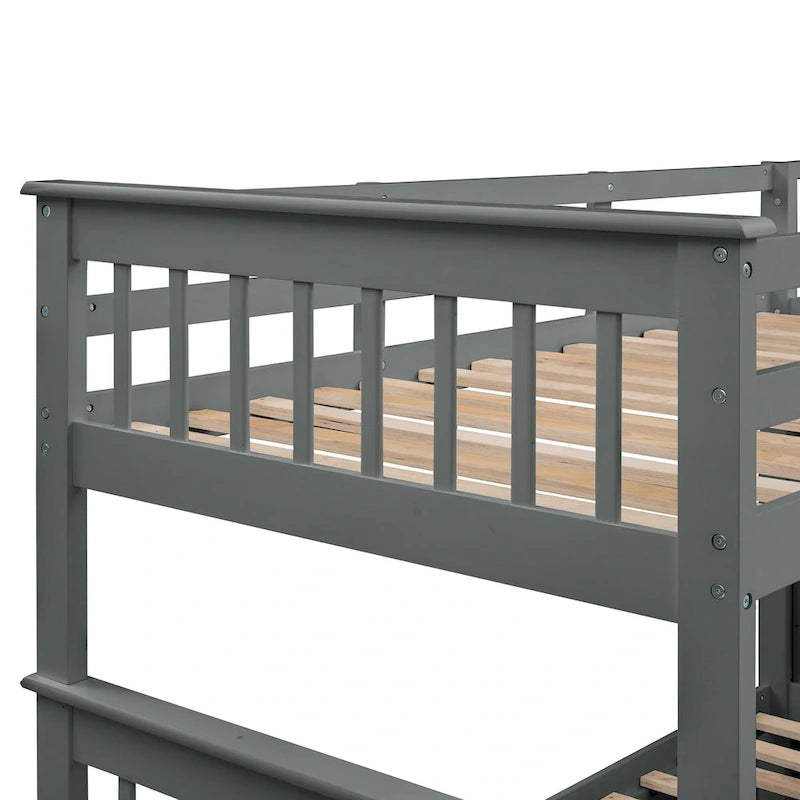 Lit superposé avec lit gigogne simple, rangement et barrière de sécurité pour chambre, dortoir, pour adultes, blanc