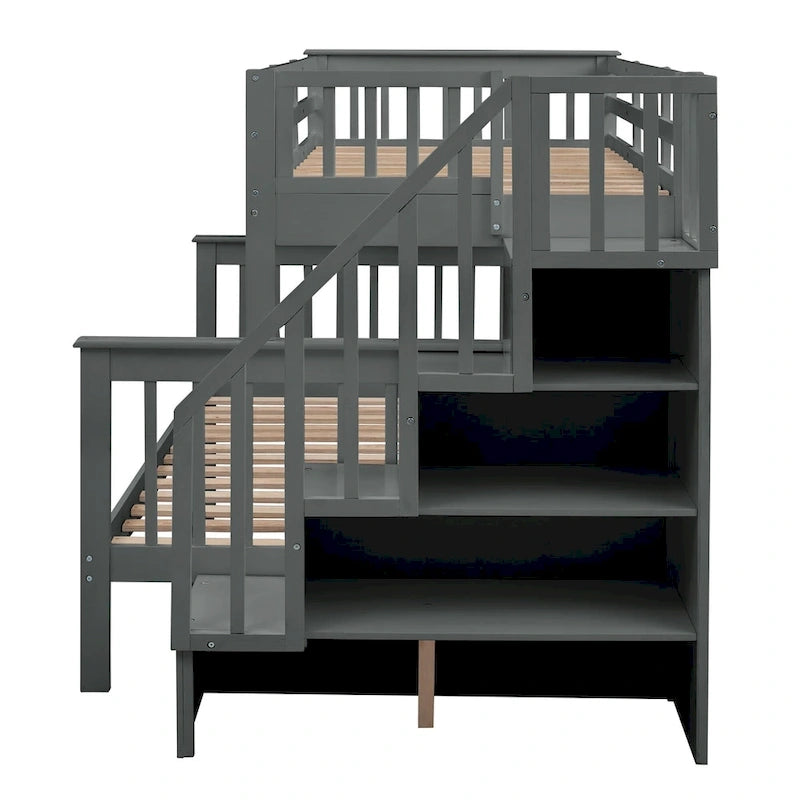 Lit superposé avec lit gigogne simple, rangement et barrière de sécurité pour chambre, dortoir, pour adultes, blanc