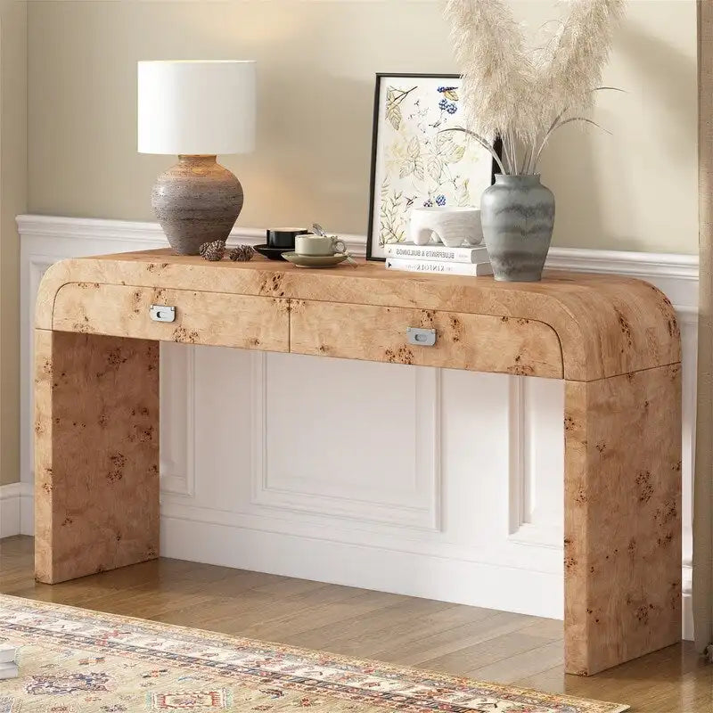 Console de style rétro avec 2 tiroirs de rangement, table d'entrée moderne ou table basse avec pieds minimalistes et élégants pour le salon