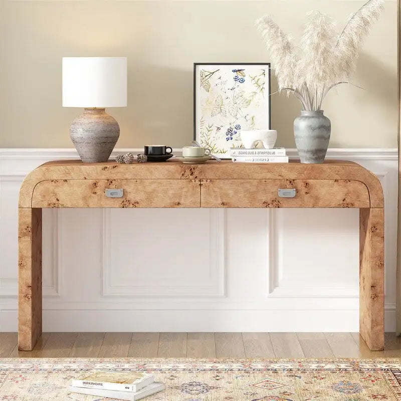 Console de style rétro avec 2 tiroirs de rangement, table d'entrée moderne ou table basse avec pieds minimalistes et élégants pour le salon