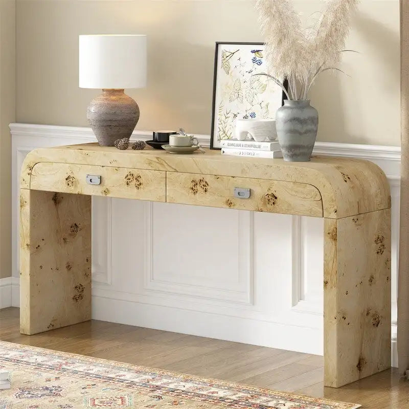 Console de style rétro avec 2 tiroirs de rangement, table d'entrée moderne ou table basse avec pieds minimalistes et élégants pour le salon