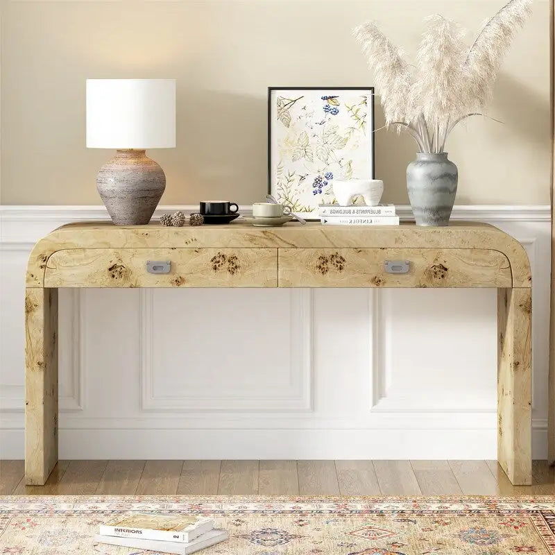 Console de style rétro avec 2 tiroirs de rangement, table d'entrée moderne ou table basse avec pieds minimalistes et élégants pour le salon
