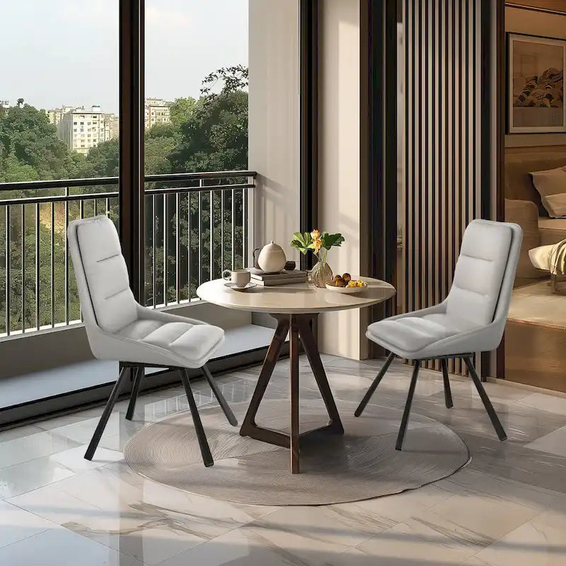 Ensemble de 2 chaises de salle à manger de style moderne du milieu du siècle, sans accoudoirs, minimalistes et pivotantes.