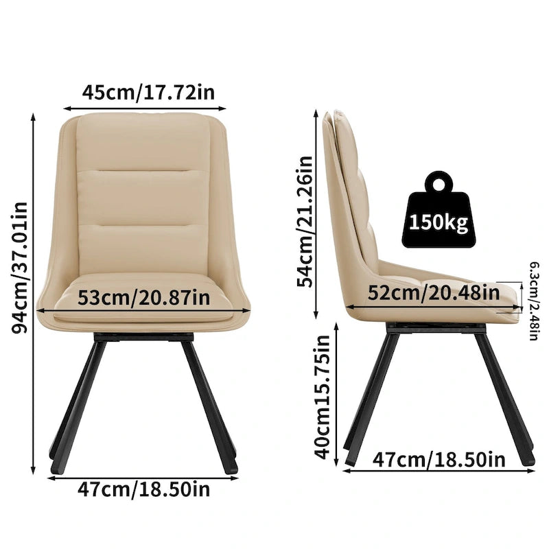 Ensemble de 2 chaises de salle à manger de style moderne du milieu du siècle, sans accoudoirs, minimalistes et pivotantes.