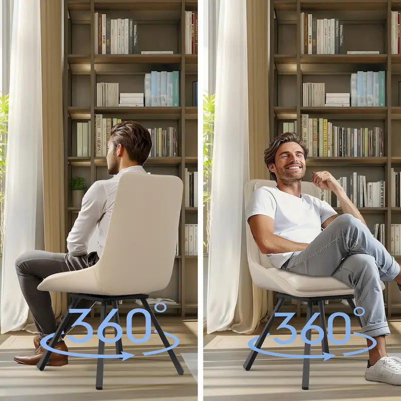 Ensemble de 2 chaises de salle à manger de style moderne du milieu du siècle, sans accoudoirs, minimalistes et pivotantes.