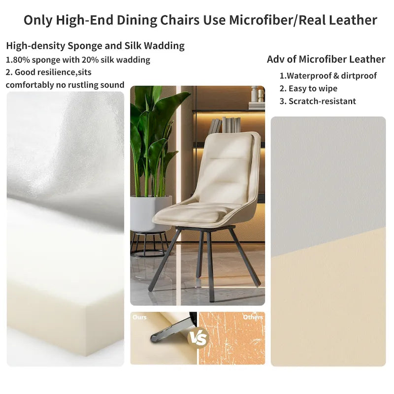Ensemble de 2 chaises de salle à manger de style moderne du milieu du siècle, sans accoudoirs, minimalistes et pivotantes.