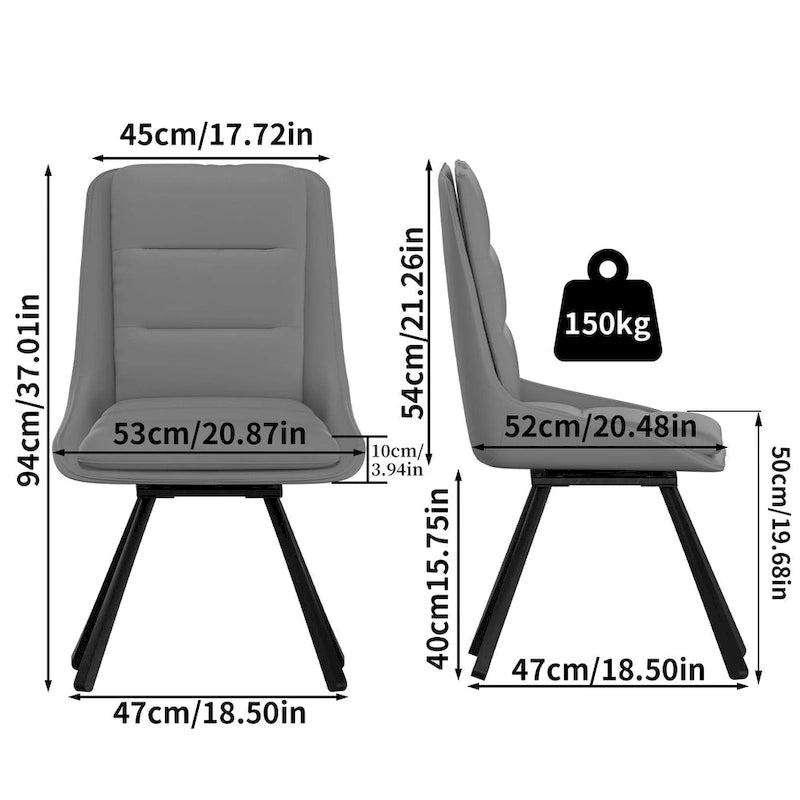 Ensemble de 2 chaises de salle à manger de style moderne du milieu du siècle, sans accoudoirs, minimalistes et pivotantes.