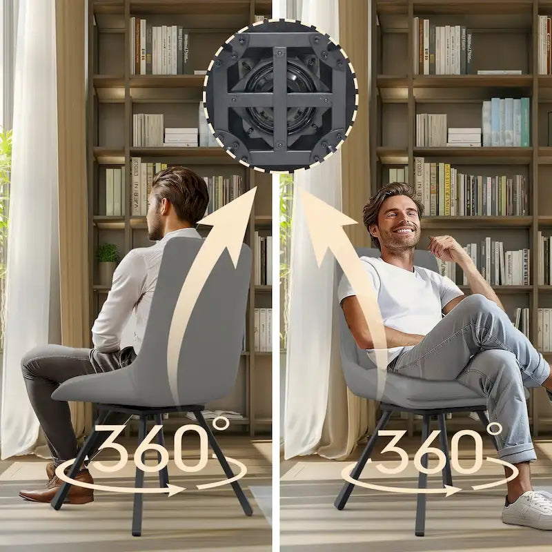 Ensemble de 2 chaises de salle à manger de style moderne du milieu du siècle, sans accoudoirs, minimalistes et pivotantes.