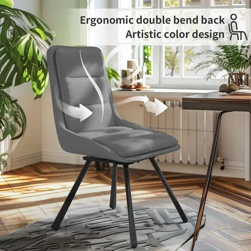 Ensemble de 2 chaises de salle à manger de style moderne du milieu du siècle, sans accoudoirs, minimalistes et pivotantes.