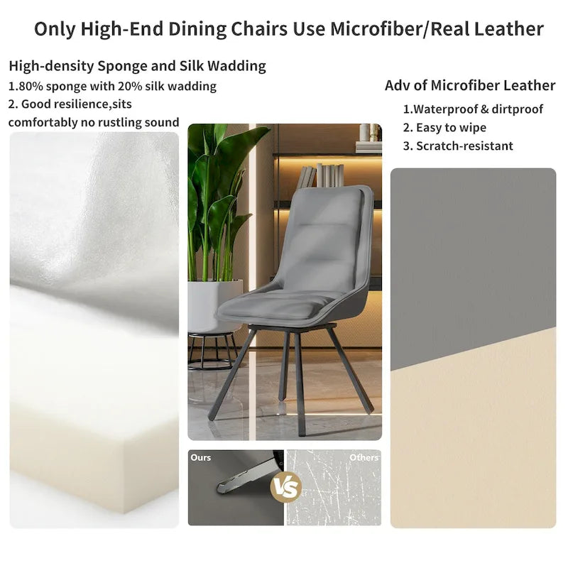 Ensemble de 2 chaises de salle à manger de style moderne du milieu du siècle, sans accoudoirs, minimalistes et pivotantes.