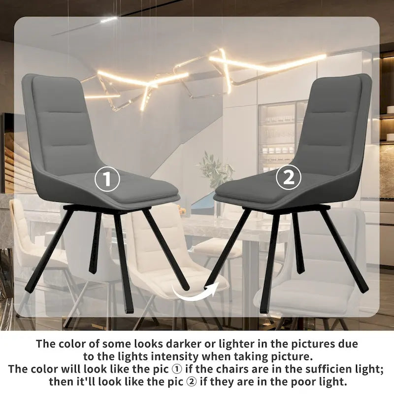 Ensemble de 2 chaises de salle à manger de style moderne du milieu du siècle, sans accoudoirs, minimalistes et pivotantes.
