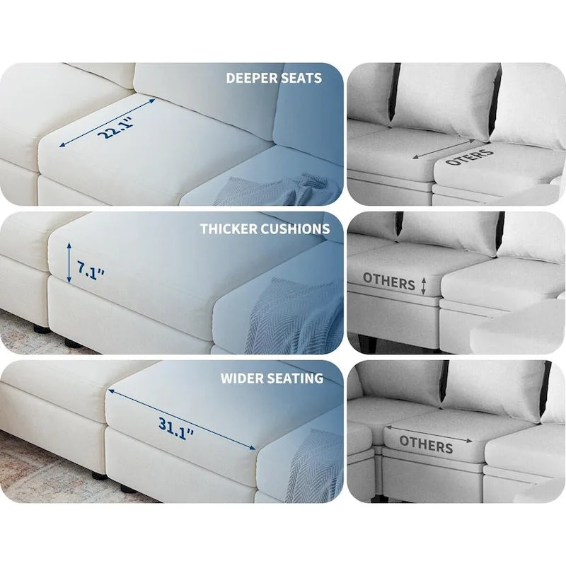 Canapé d'angle modulable en forme de U, canapé surdimensionné 9 places avec 2 poufs de rangement, 2 coussins, canapé moderne et confortable à assise profonde