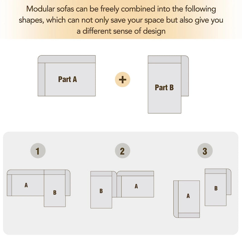 Canapé-lit modulaire en chenille 112,2 cm en forme de L, avec un design à combinaison libre et sans assemblage requis