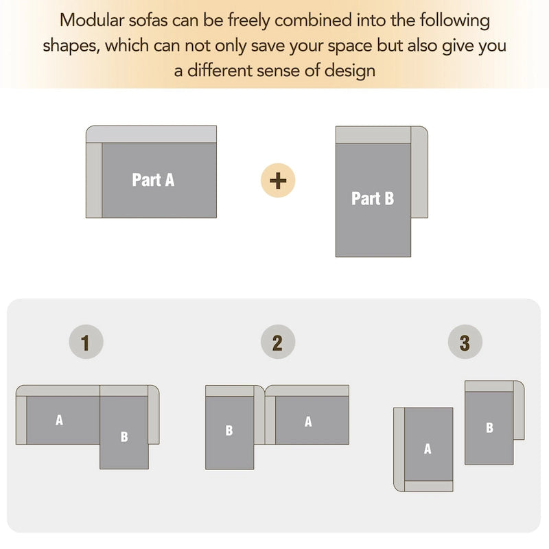 Canapé-lit modulaire en chenille 112,2 cm en forme de L, avec un design à combinaison libre et sans assemblage requis