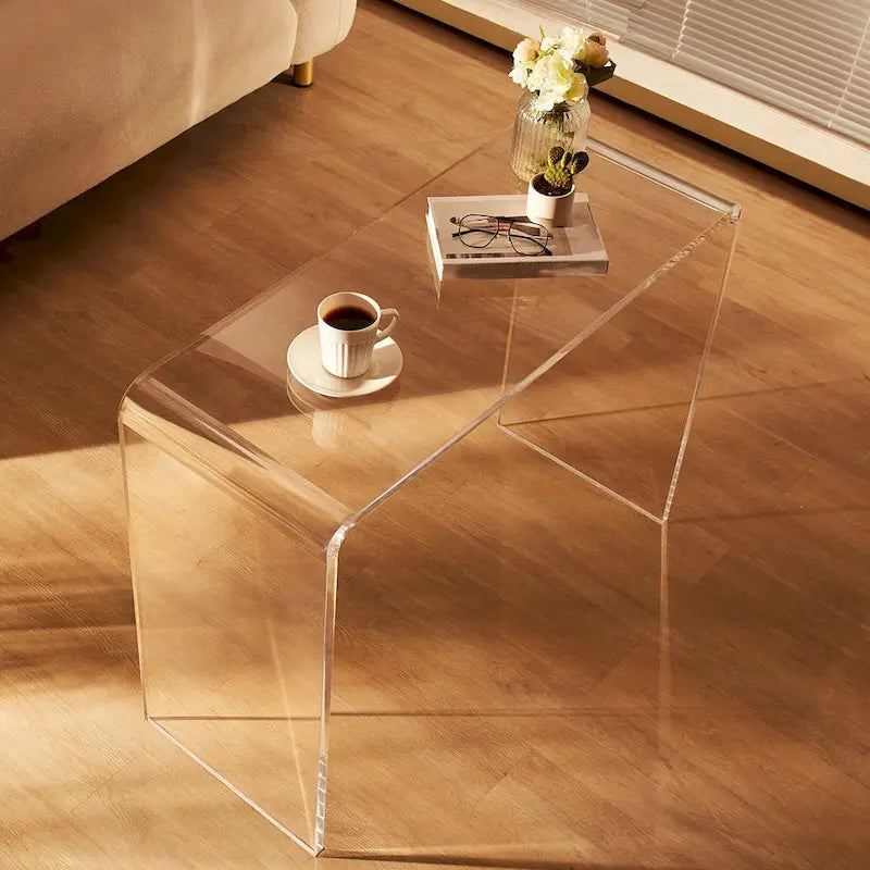 Table d'appoint rectangulaire en acrylique transparent, idéale pour une utilisation intérieure et extérieure - 96,5 x 38 x 73,5 cm