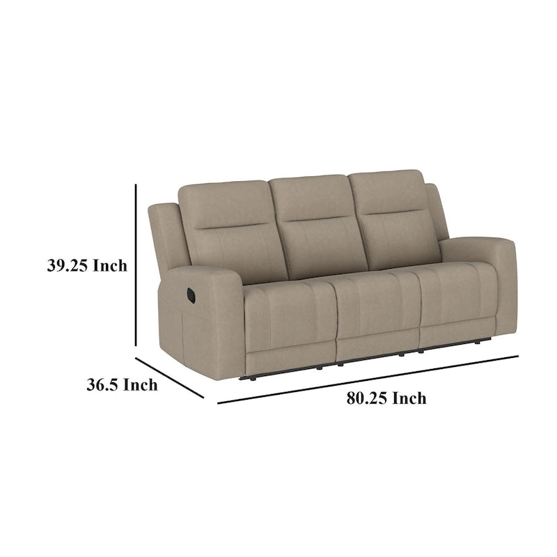 Canapé inclinable manuel Krio, 80 pouces, revêtement en similicuir taupe marron moderne