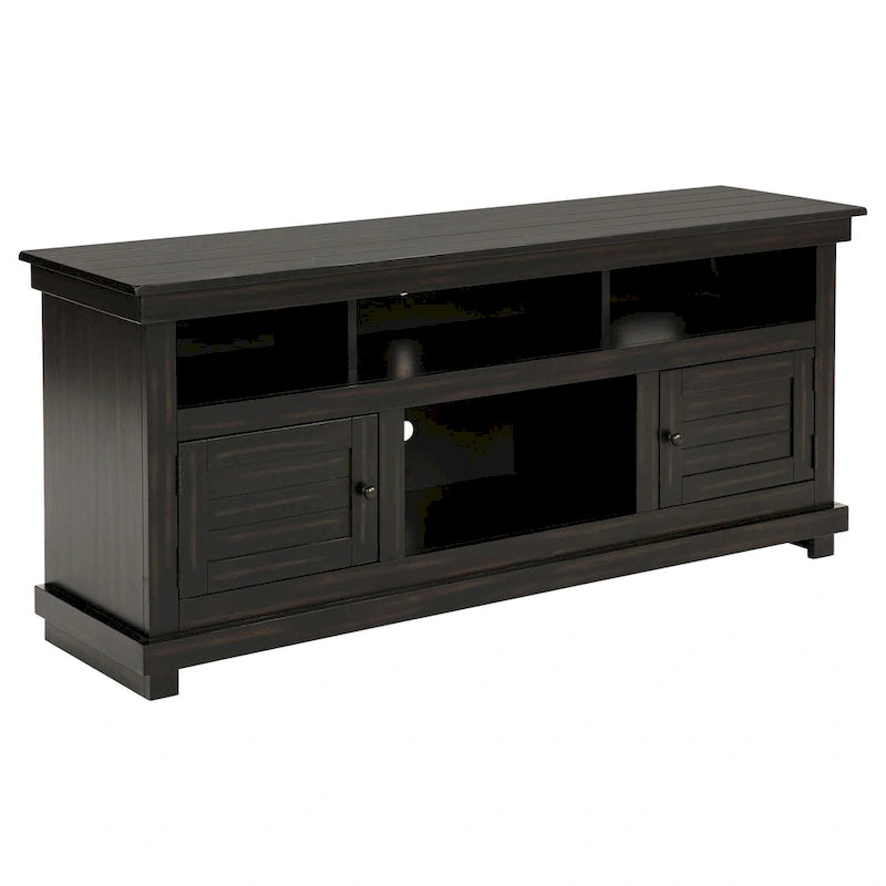 Ayne TV Stand Media Cabinet, 2 Doors and 4 Shelves, Black Wood 60 Inch