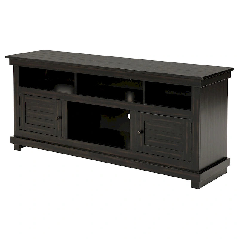 Meuble TV Ayne, 2 portes et 4 étagères, bois noir, 152 cm (60 pouces)