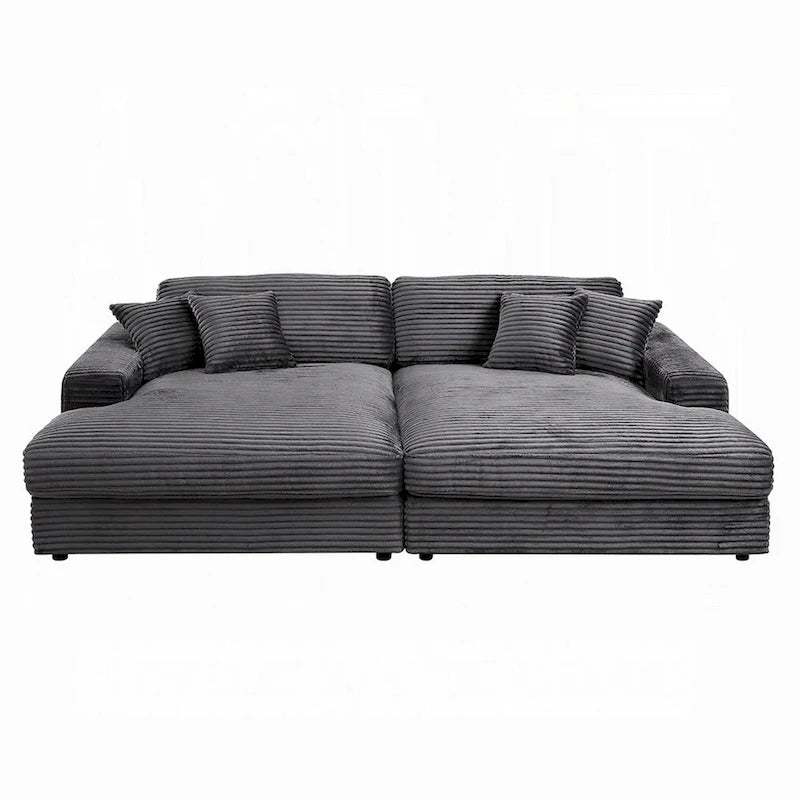 Ensemble canapé-lit d'angle Liny 2 pièces, 4 coussins décoratifs, velours gris foncé