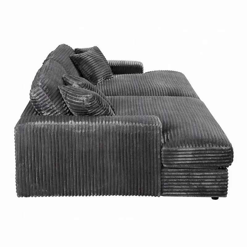 Ensemble canapé-lit d'angle Liny 2 pièces, 4 coussins décoratifs, velours gris foncé