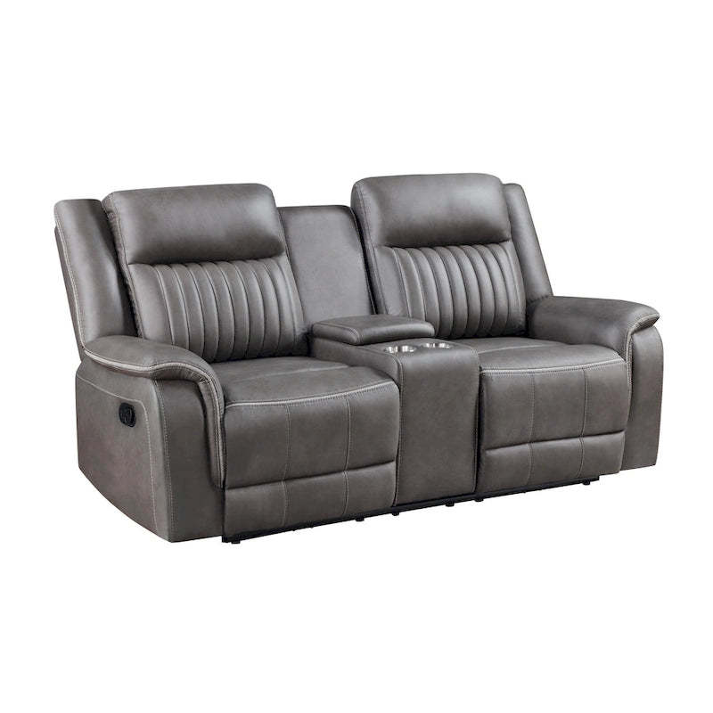 Canapé deux places inclinable manuel Viann, console porte-gobelets, gris 76 pouces