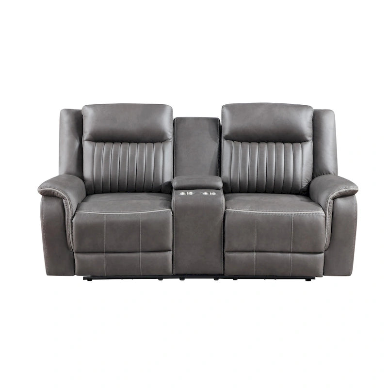 Canapé deux places inclinable manuel Viann, console porte-gobelets, gris 76 pouces