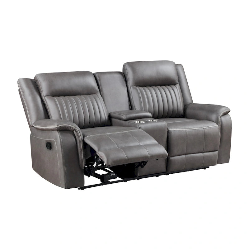 Canapé deux places inclinable manuel Viann, console porte-gobelets, gris 76 pouces