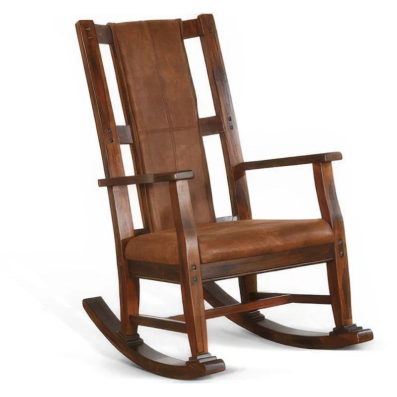 Fauteuil à bascule Odel, assise et dossier en similicuir, marron chocolat foncé