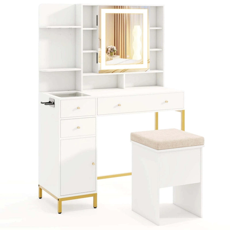 Coiffeuse Costway avec miroir lumineux et station de recharge - Voir les détails