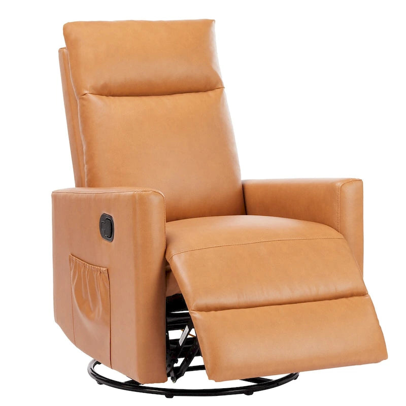 Modern Glider Rocker Chair Linen Upholstered Swivel Manual Recliner Chair High Back Single Sofa with Footrest
