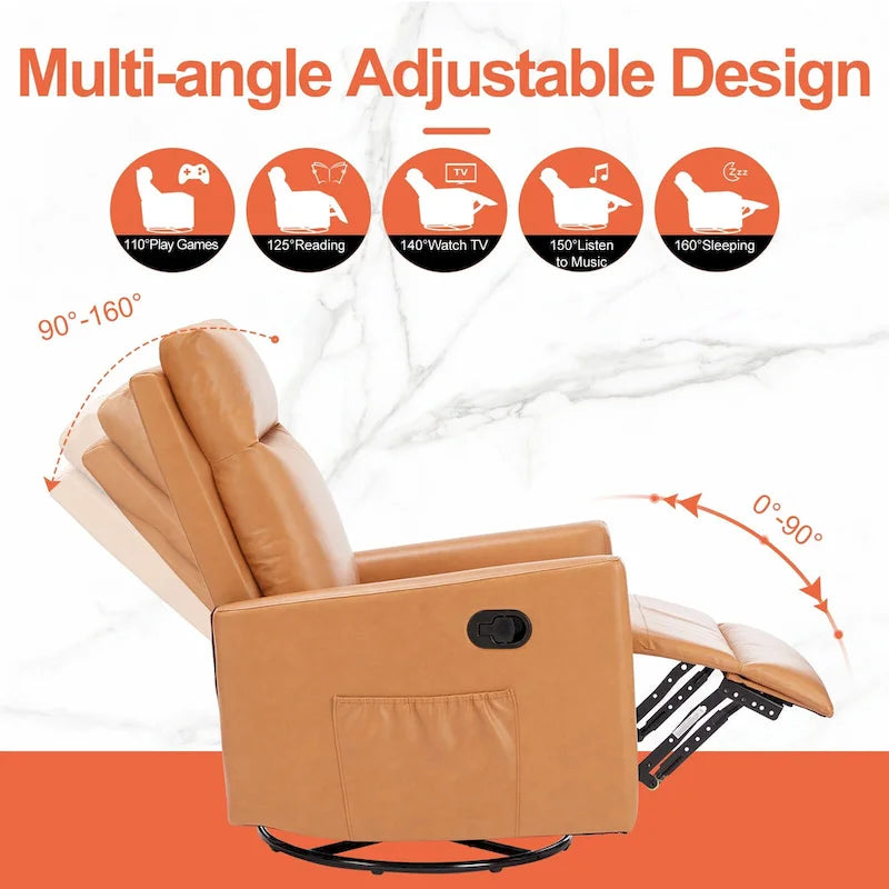 Fauteuil à bascule pivotant moderne, revêtu de lin, inclinable manuellement, dossier haut, canapé une place avec repose-pieds