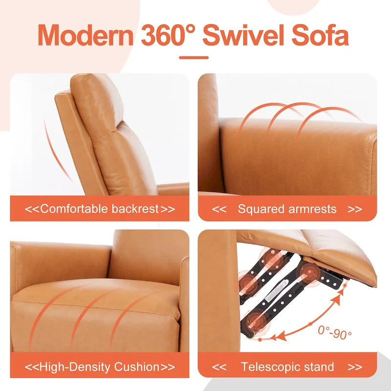 Fauteuil à bascule pivotant moderne, revêtu de lin, inclinable manuellement, dossier haut, canapé une place avec repose-pieds