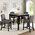 Ensemble table et chaises de cuisine 5 pièces, comprenant une table carrée et 4 chaises rembourrées en bois.