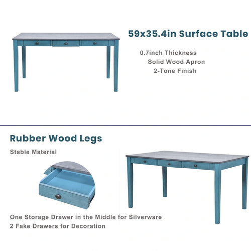 Ensemble de salle à manger pour 6 personnes, comprenant une table en bois 6 pièces avec tiroir de rangement, 4 chaises rembourrées et un banc.