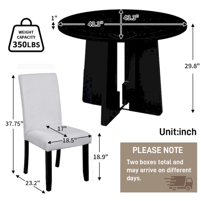 Ensemble de table à manger ronde 5 pièces, ensemble de meubles de cuisine en bois massif comprenant une table et 4 chaises rembourrées