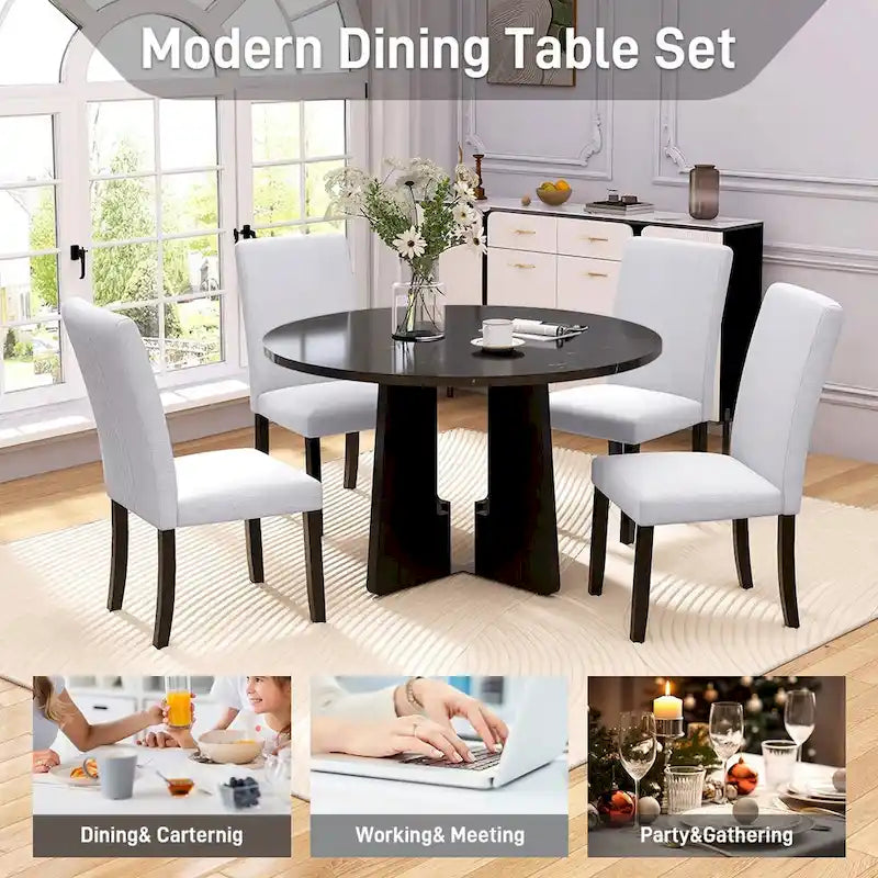 Ensemble de table à manger ronde 5 pièces, ensemble de meubles de cuisine en bois massif comprenant une table et 4 chaises rembourrées