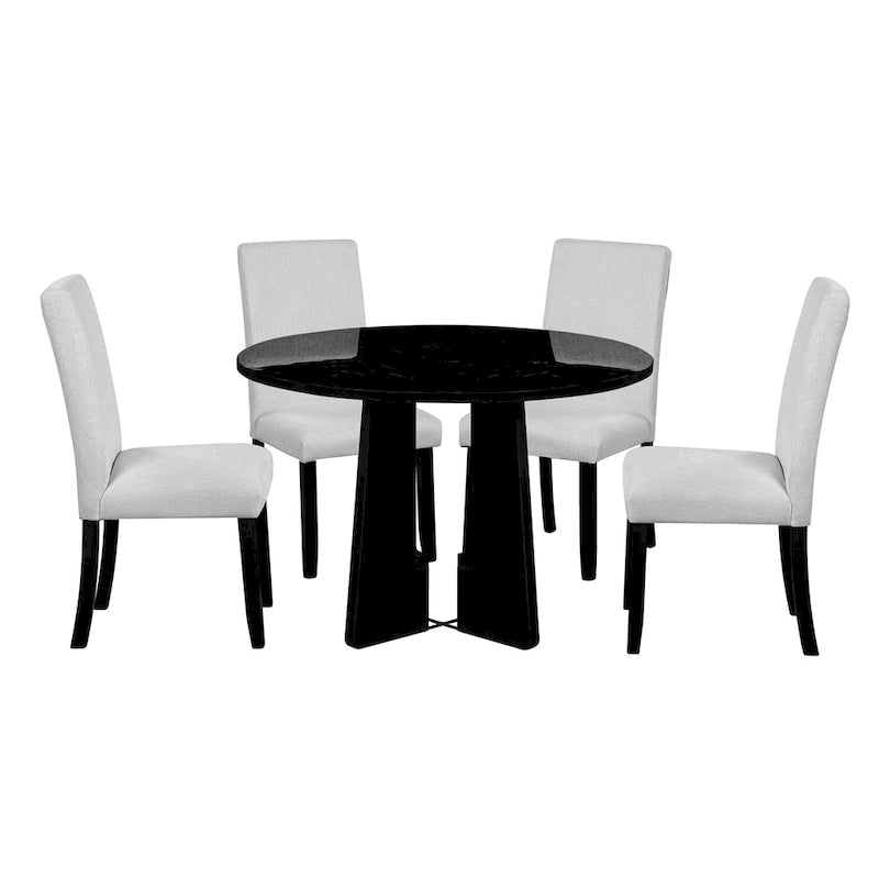 Ensemble de table à manger ronde 5 pièces, ensemble de meubles de cuisine en bois massif comprenant une table et 4 chaises rembourrées
