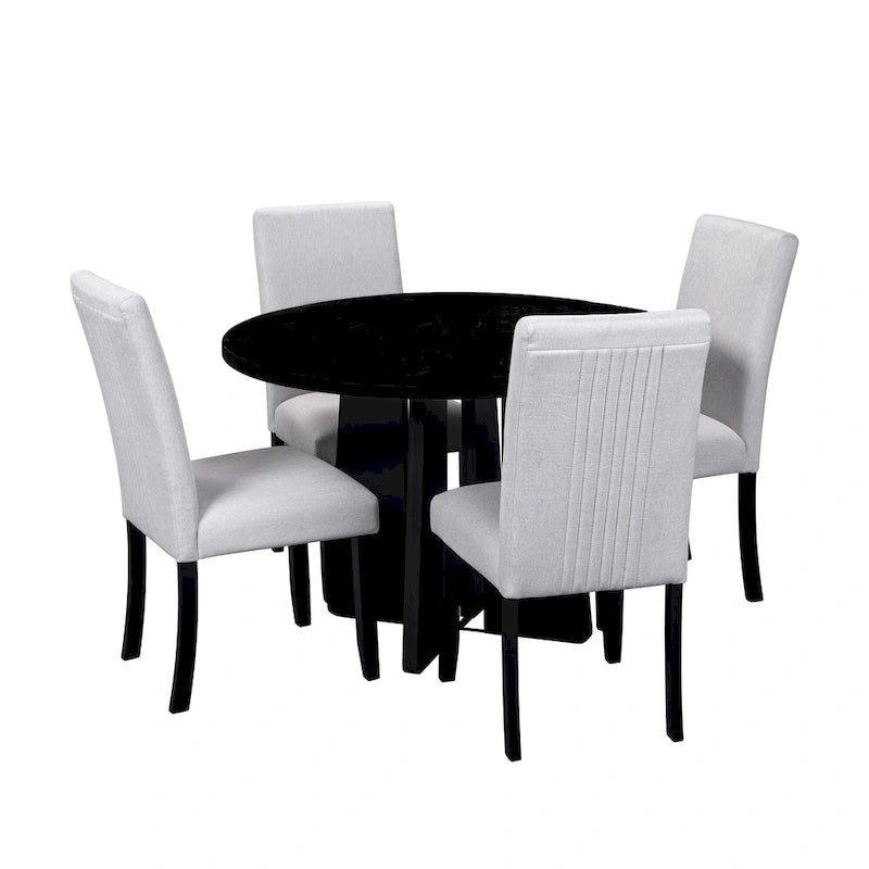 Ensemble de table à manger ronde 5 pièces, ensemble de meubles de cuisine en bois massif comprenant une table et 4 chaises rembourrées