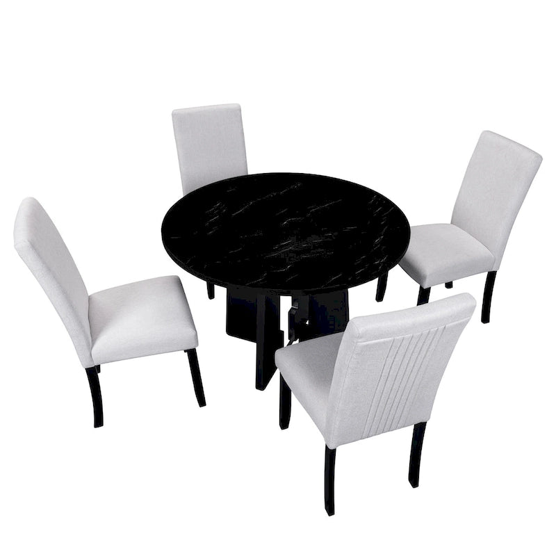 Ensemble de table à manger ronde 5 pièces, ensemble de meubles de cuisine en bois massif comprenant une table et 4 chaises rembourrées