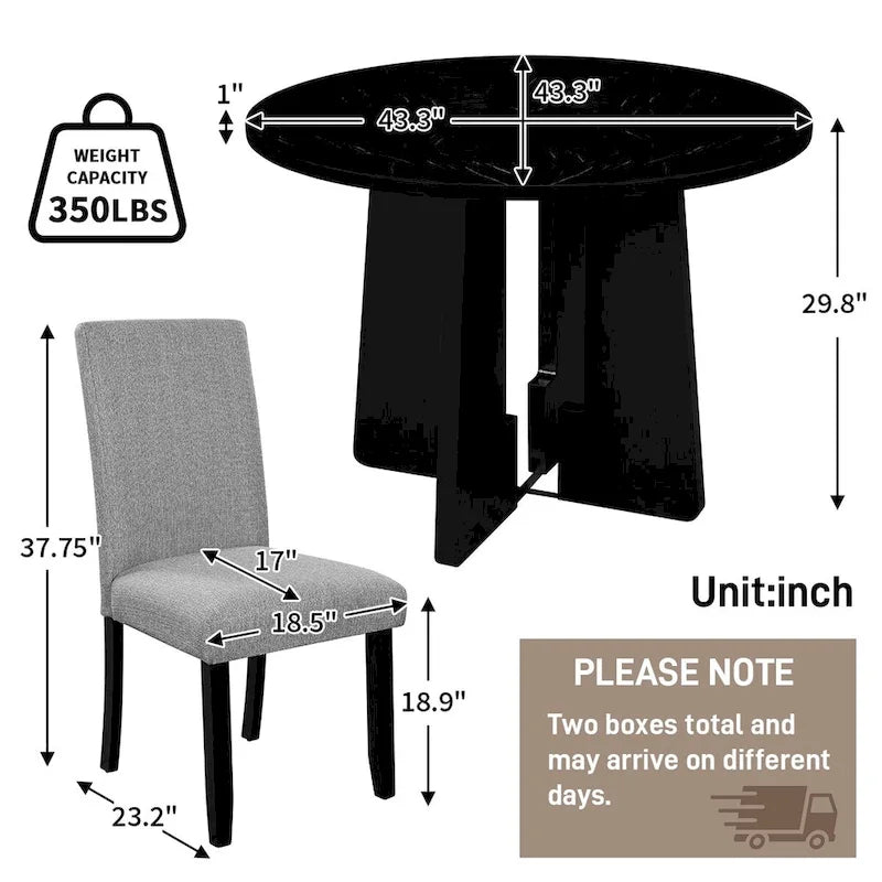 Ensemble de table à manger ronde 5 pièces, ensemble de meubles de cuisine en bois massif comprenant une table et 4 chaises rembourrées